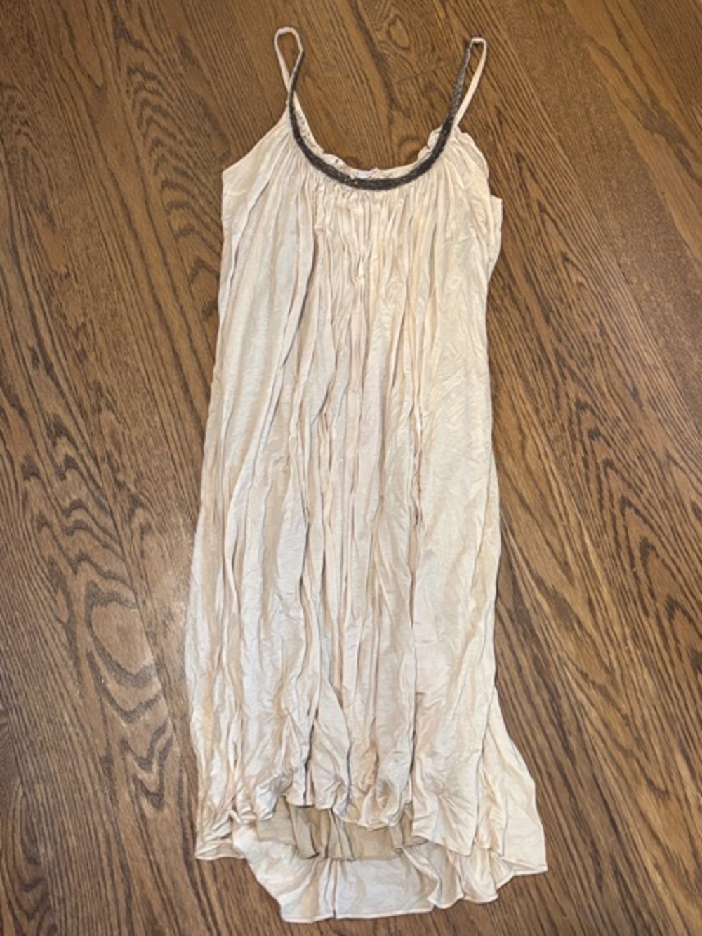 Vera Wang Beige Ruffle Neckline Slip Dress